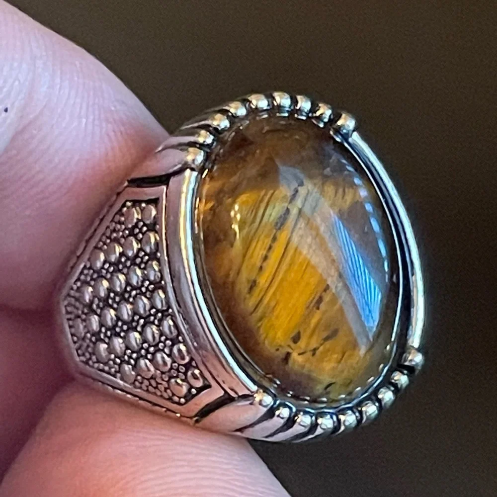 Men's Silver Ring with Brown Tiger's Eye Stone